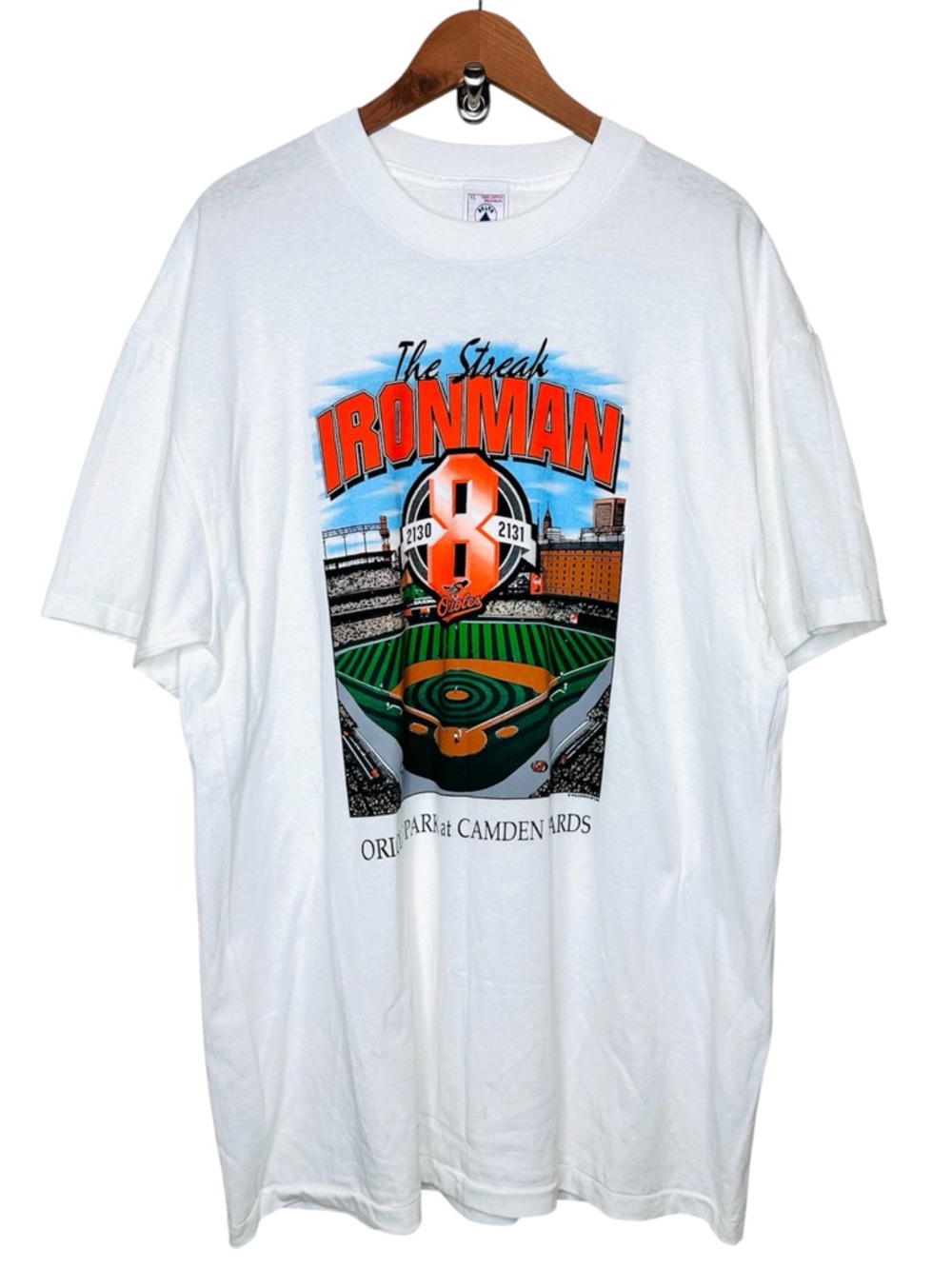 Baltimore Orioles Camden Yards Single Stitch Tee SZ XL The Streak Ironman White